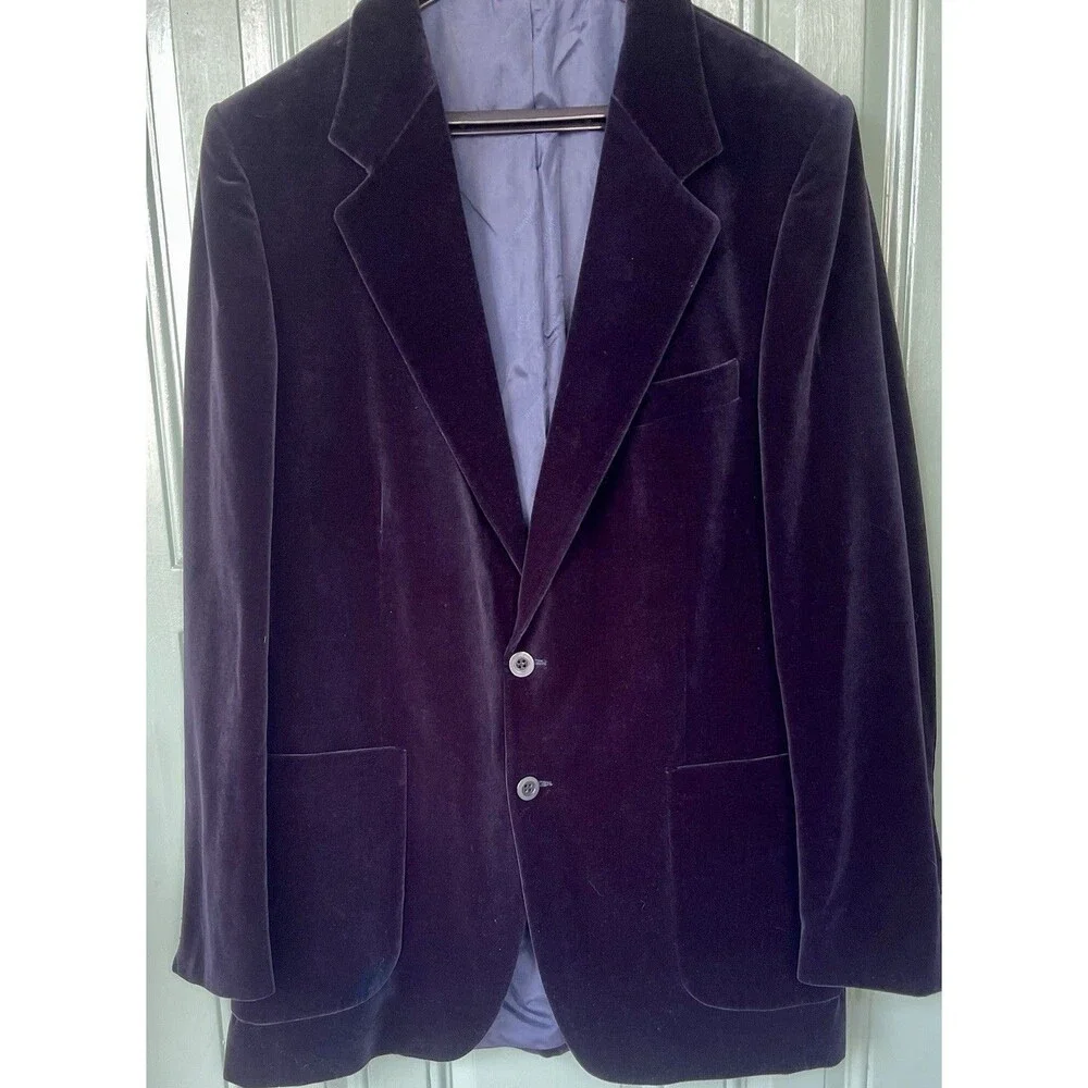 Yves Saint Laurent Sz42 Midnight Blue Velvet 2 button Smoking Jacket Vintage